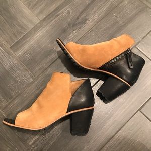 Block heel peep toe sorel ankle boots